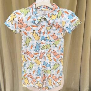 Caden Lane - Kids Pastel Cottontail Bunnies & Carrot Romper - Size: 18-24M
